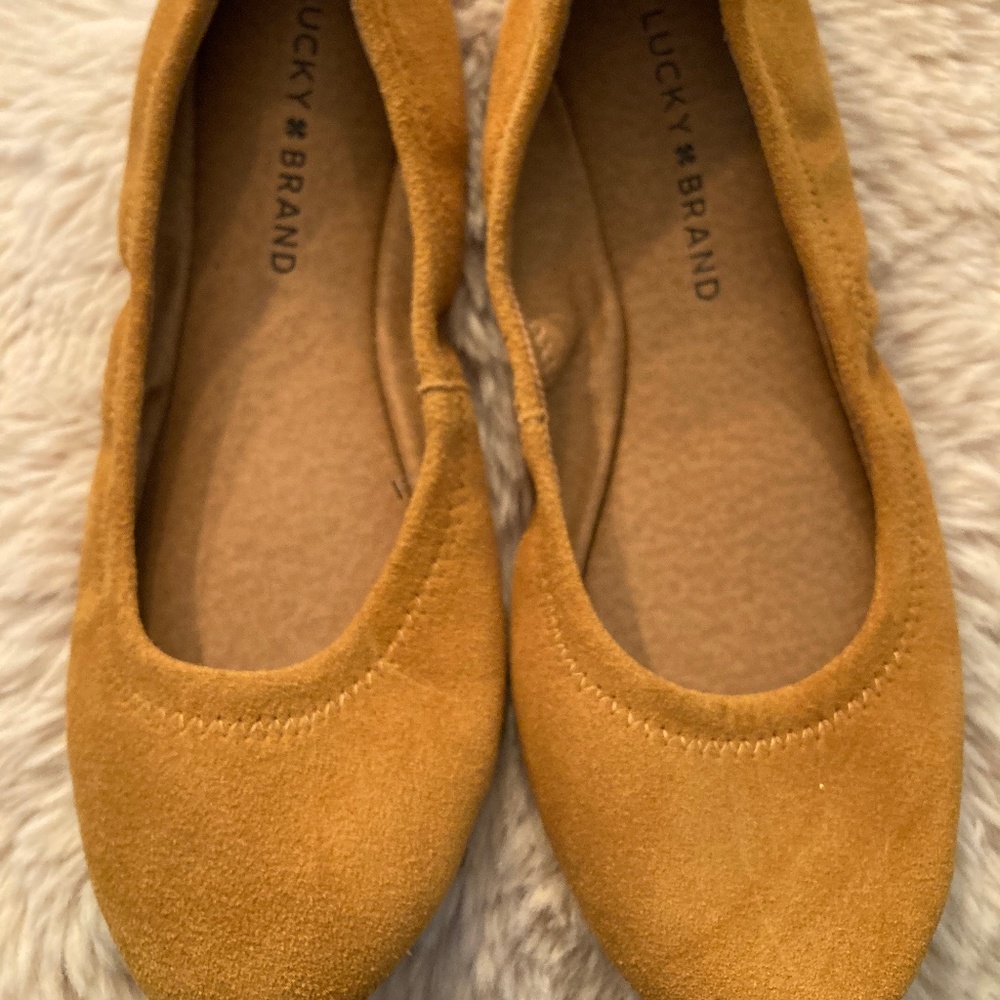 Lucky Brand mustard yellow suede balled flats
